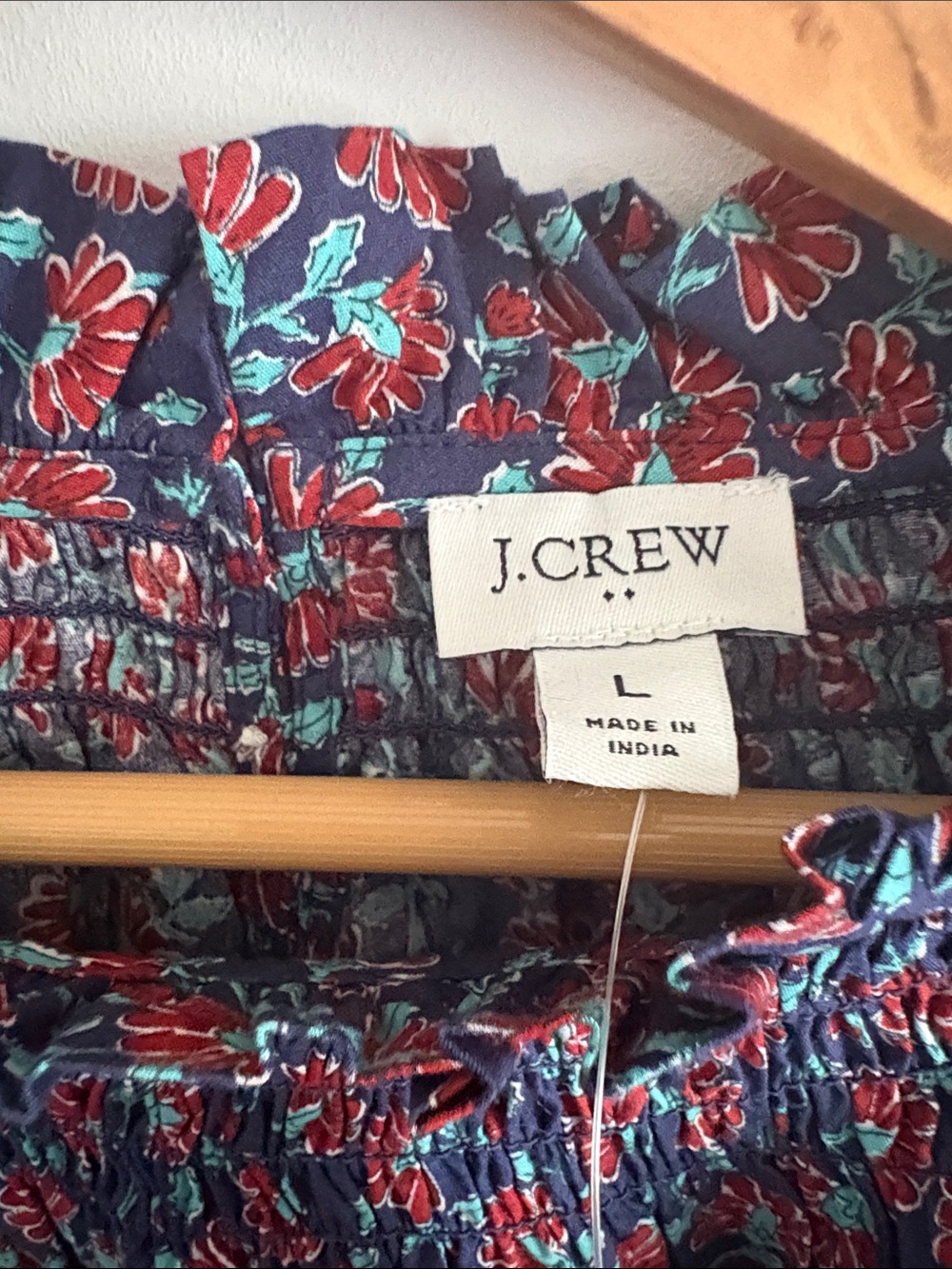 J.Crew Navy Floral Smocked Neck Womens Top - Picture 3 of 6